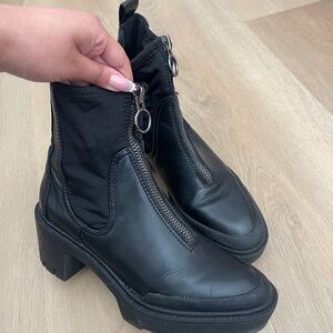 Zara Leather Black Lug Boots Size 7.5 / 38